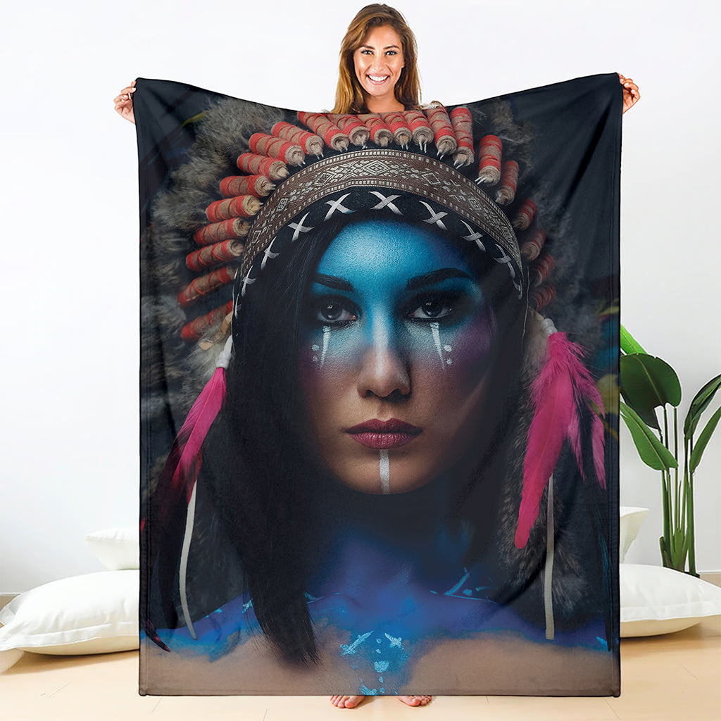 Native Indian Woman Portrait Print Blanket