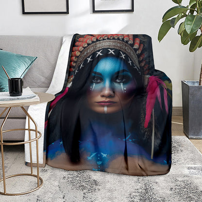 Native Indian Woman Portrait Print Blanket