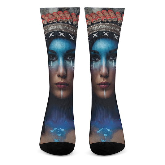 Native Indian Woman Portrait Print Crew Socks