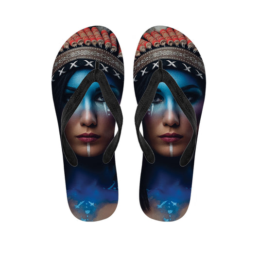 Native Indian Woman Portrait Print Flip Flops