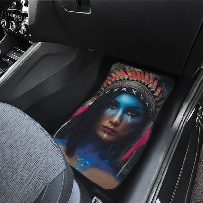 Native Indian Woman Portrait Print Front and Back Car Floor Mats