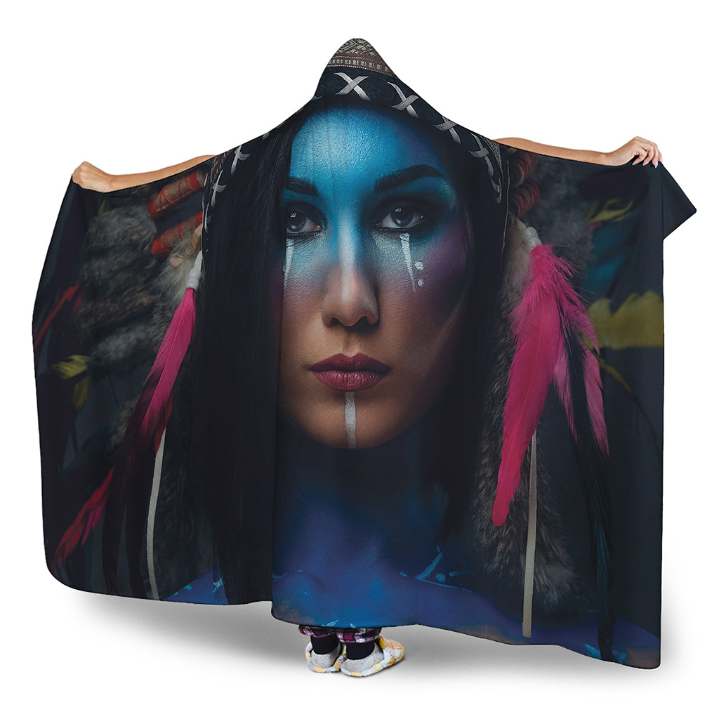 Native Indian Woman Portrait Print Hooded Blanket