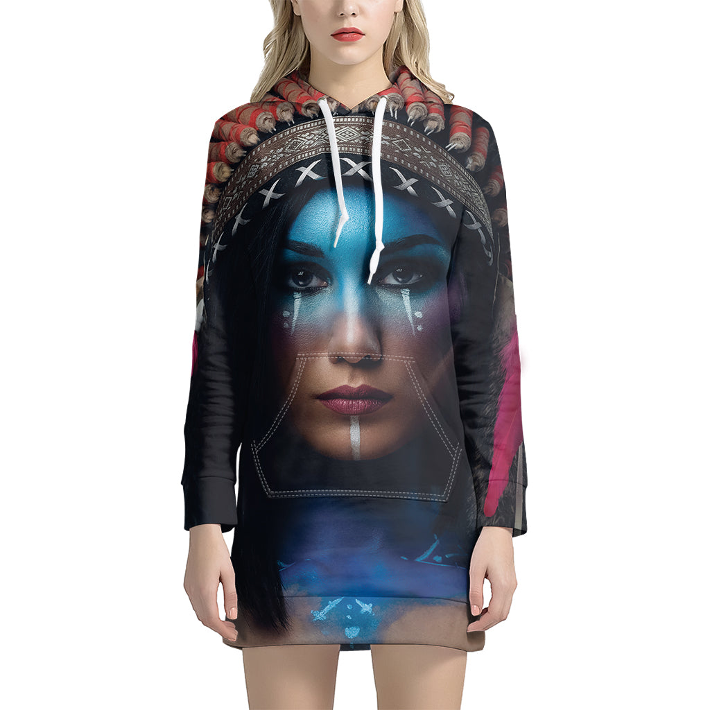 Native Indian Woman Portrait Print Hoodie Dress