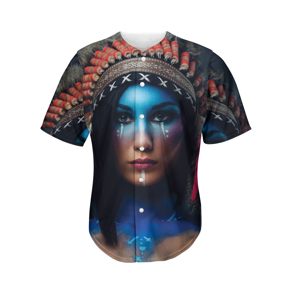 Native Indian Woman Portrait Print Men's Baseball Jersey