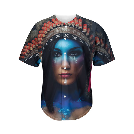 Native Indian Woman Portrait Print Men's Baseball Jersey