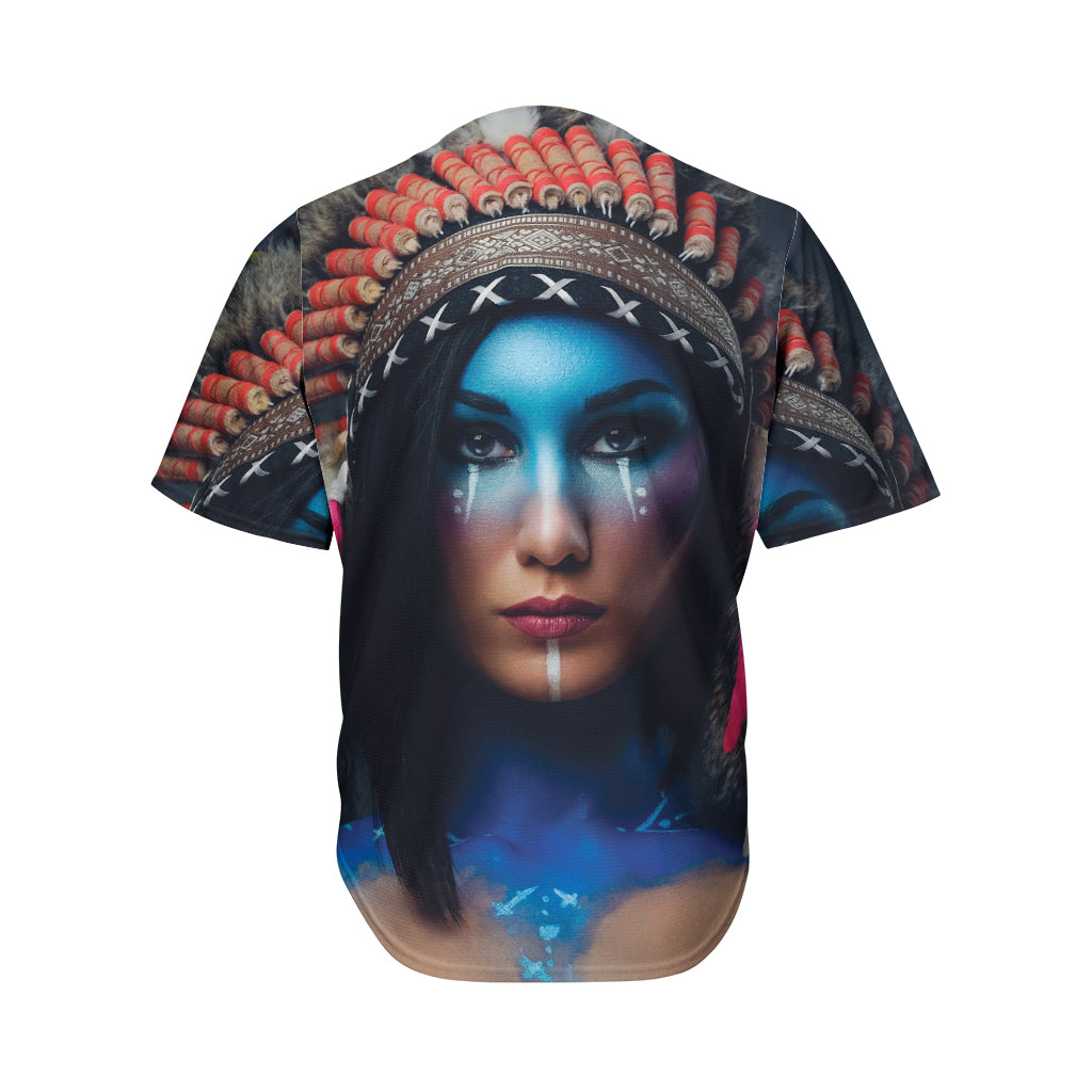 Native Indian Woman Portrait Print Men's Baseball Jersey