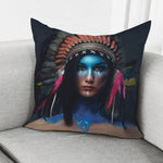 Native Indian Woman Portrait Print Pillow Cover