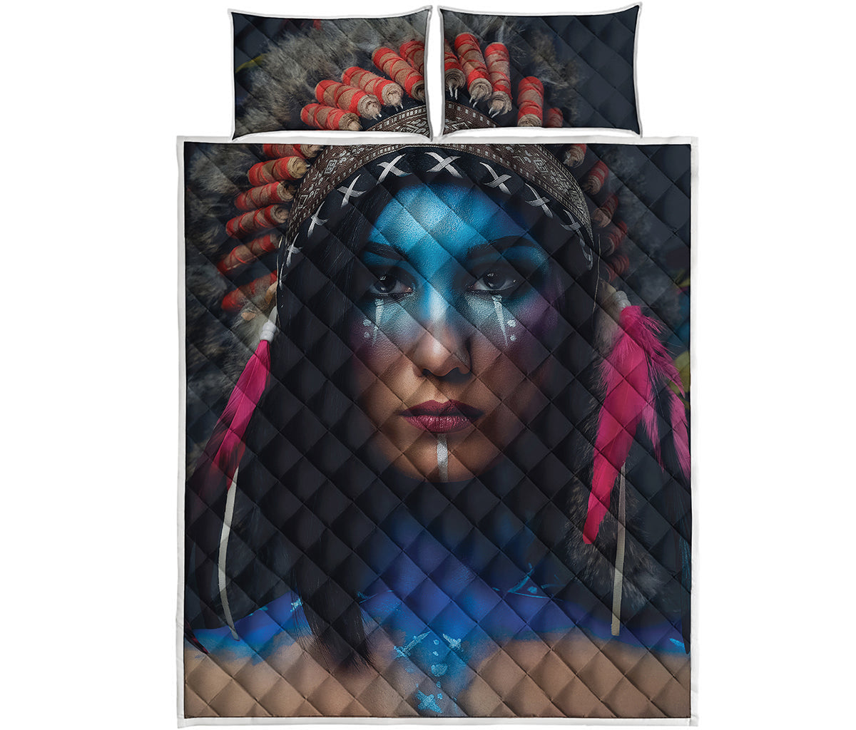 Native Indian Woman Portrait Print Quilt Bed Set