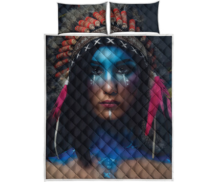 Native Indian Woman Portrait Print Quilt Bed Set