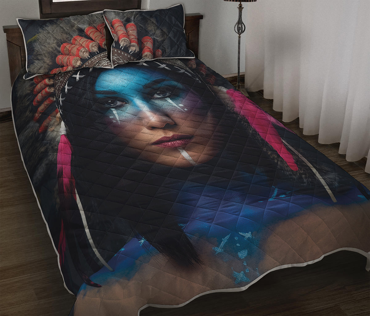 Native Indian Woman Portrait Print Quilt Bed Set