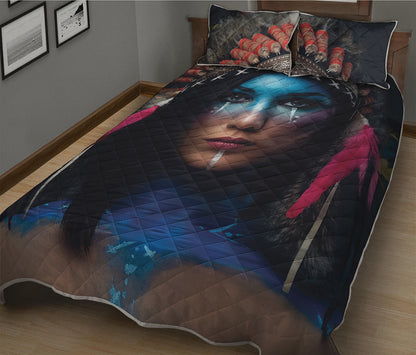 Native Indian Woman Portrait Print Quilt Bed Set