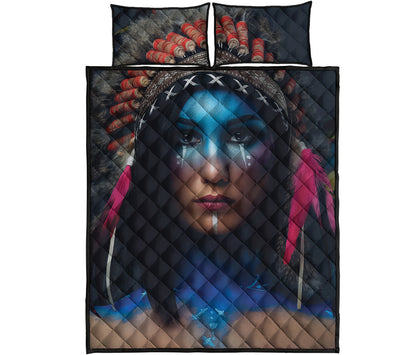 Native Indian Woman Portrait Print Quilt Bed Set