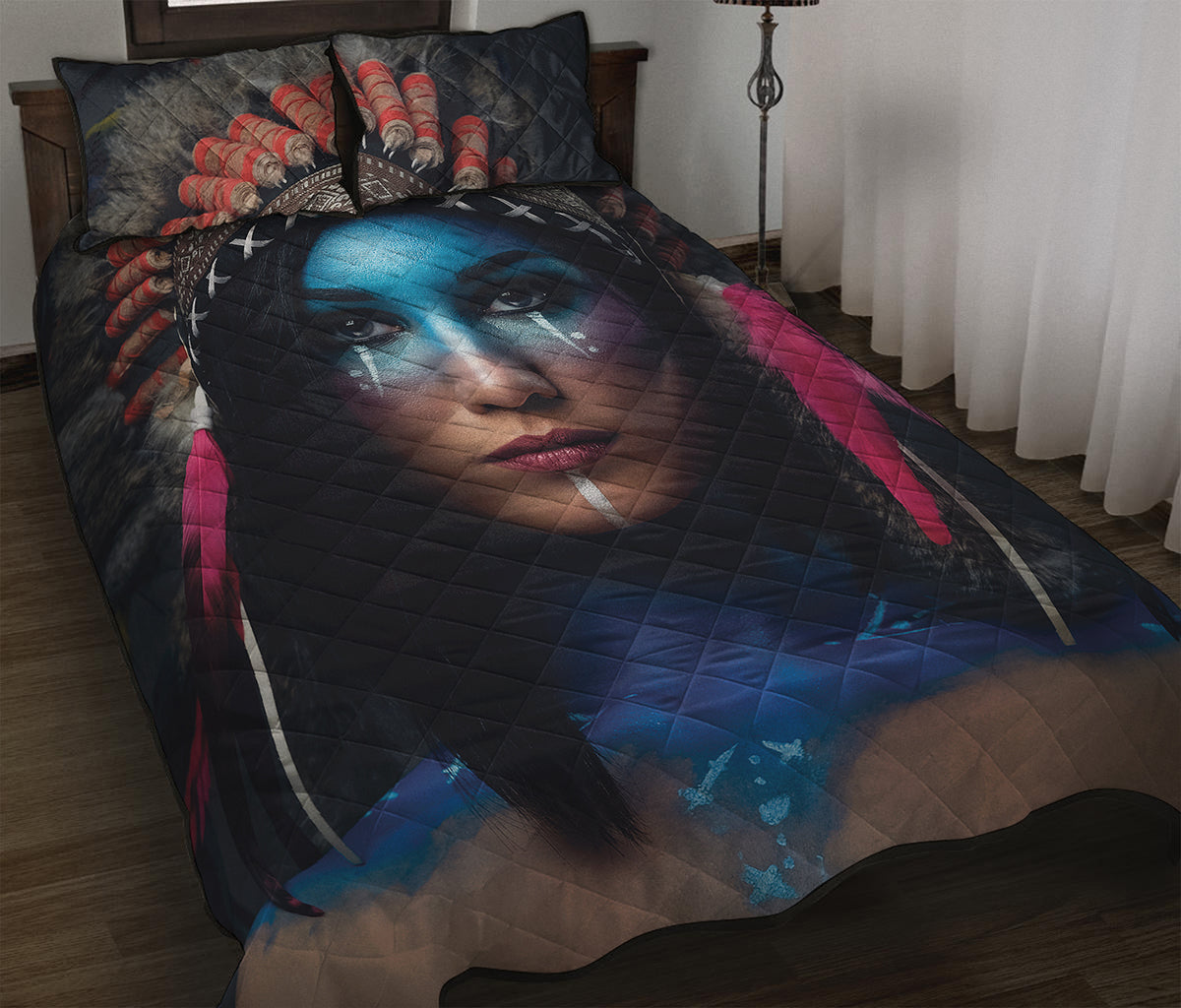 Native Indian Woman Portrait Print Quilt Bed Set