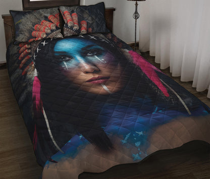 Native Indian Woman Portrait Print Quilt Bed Set
