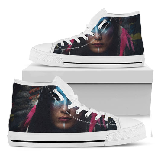 Native Indian Woman Portrait Print White High Top Shoes