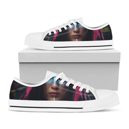 Native Indian Woman Portrait Print White Low Top Shoes