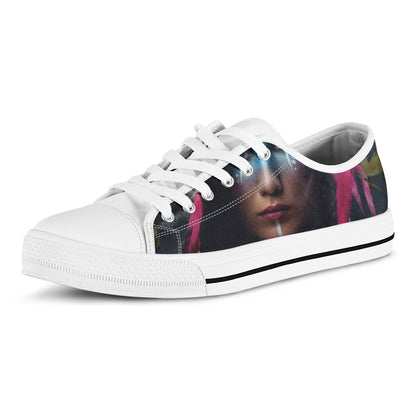 Native Indian Woman Portrait Print White Low Top Shoes