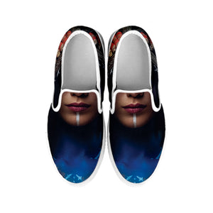 Native Indian Woman Portrait Print White Slip On Shoes