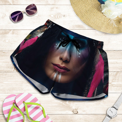 Native Indian Woman Portrait Print Women's Shorts