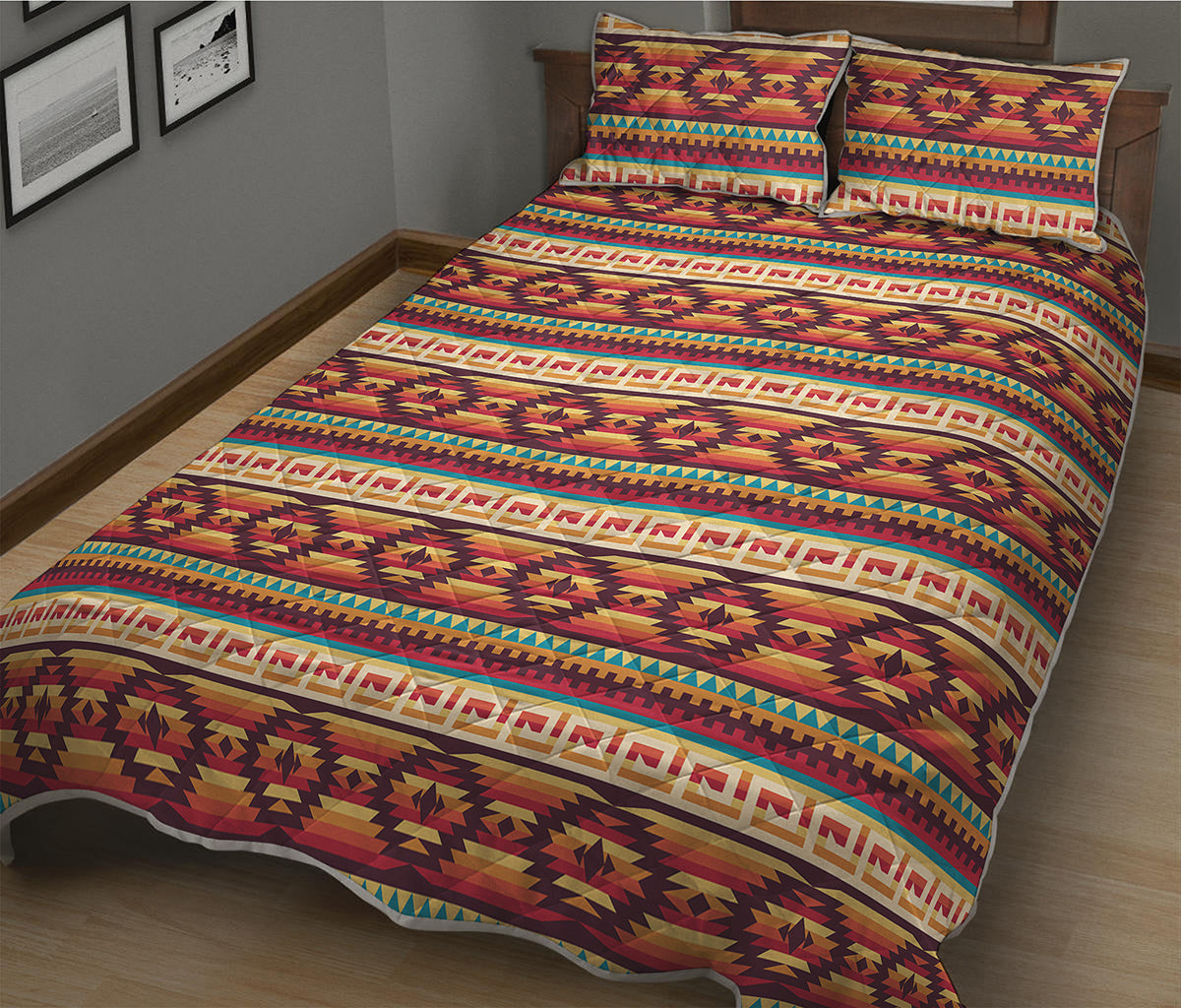 Native Inspired Pattern Print Quilt Bed Set
