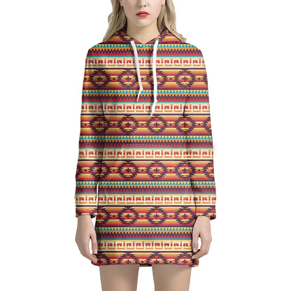 Native Pendleton Inspired Pattern Print Hoodie Dress