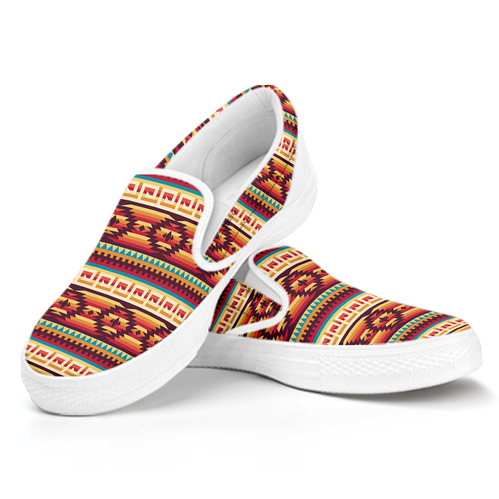 Native Pendleton Inspired Pattern Print White Slip On Shoes