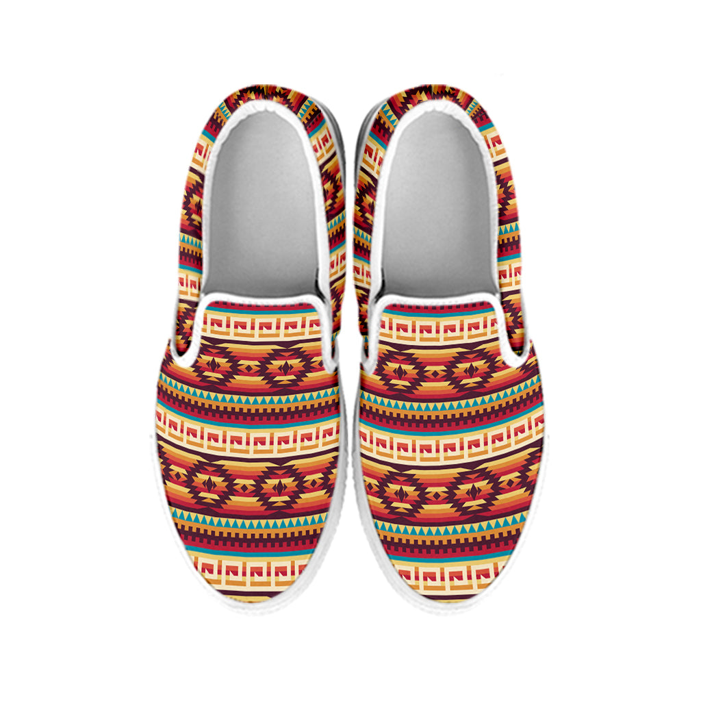 Native Pendleton Inspired Pattern Print White Slip On Shoes