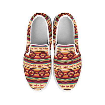 Native Pendleton Inspired Pattern Print White Slip On Shoes