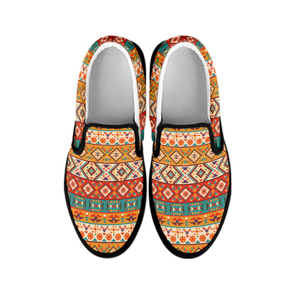 Native Pendleton Navajo Pattern Print Black Slip On Shoes