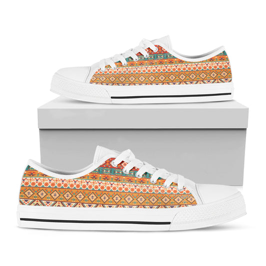 Native Pendleton Navajo Pattern Print White Low Top Shoes