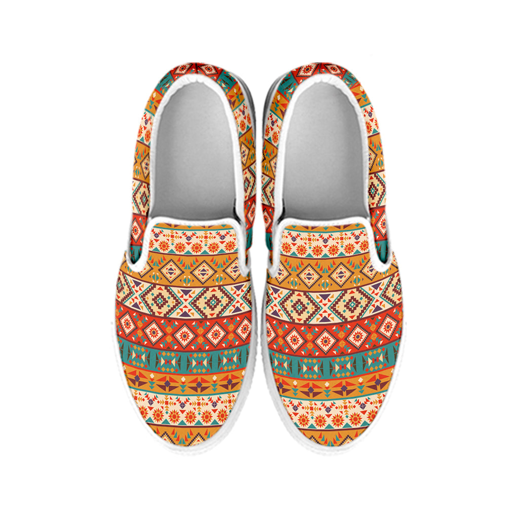 Native Pendleton Navajo Pattern Print White Slip On Shoes