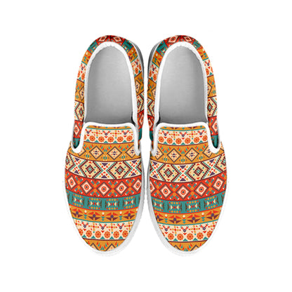 Native Pendleton Navajo Pattern Print White Slip On Shoes