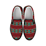 Native Southwestern Pattern Print Black Slip On Shoes