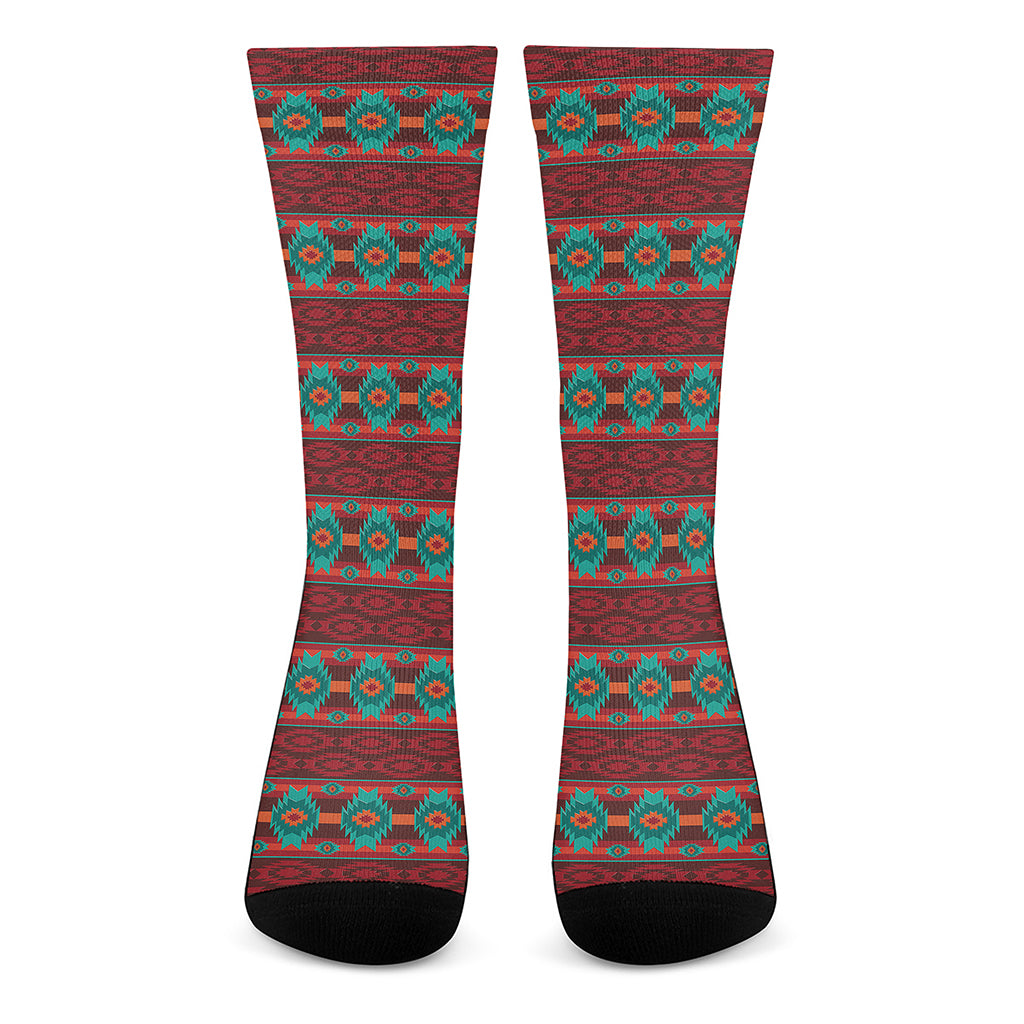 Native Southwestern Pattern Print Crew Socks