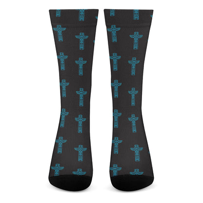 Native Totem Pattern Print Crew Socks