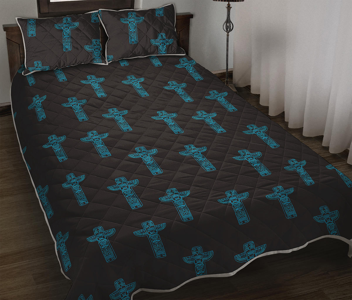 Native Totem Pattern Print Quilt Bed Set