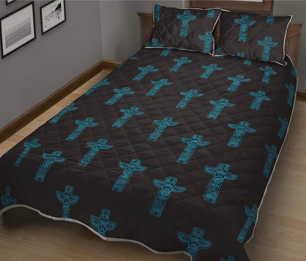 Native Totem Pattern Print Quilt Bed Set