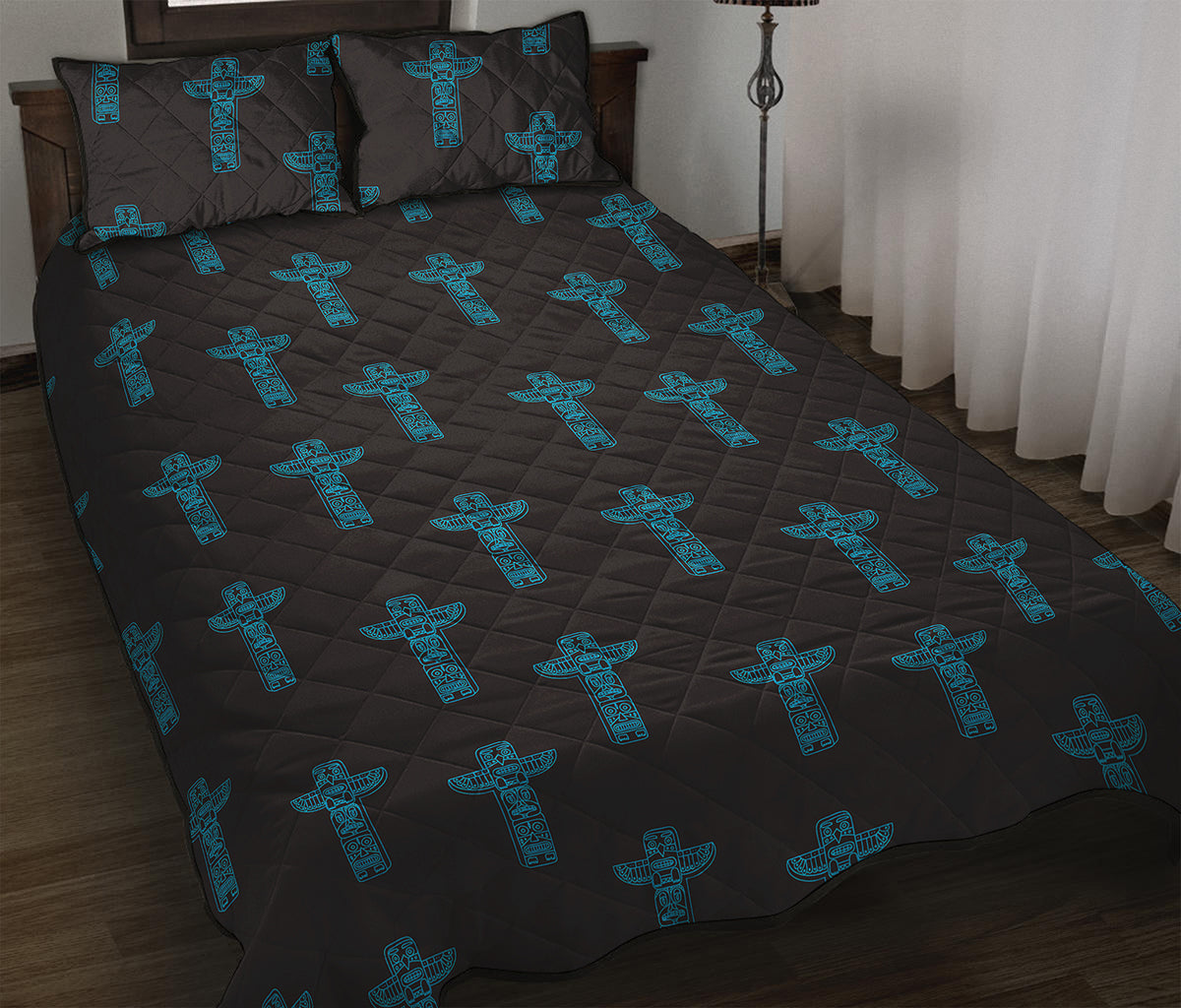 Native Totem Pattern Print Quilt Bed Set