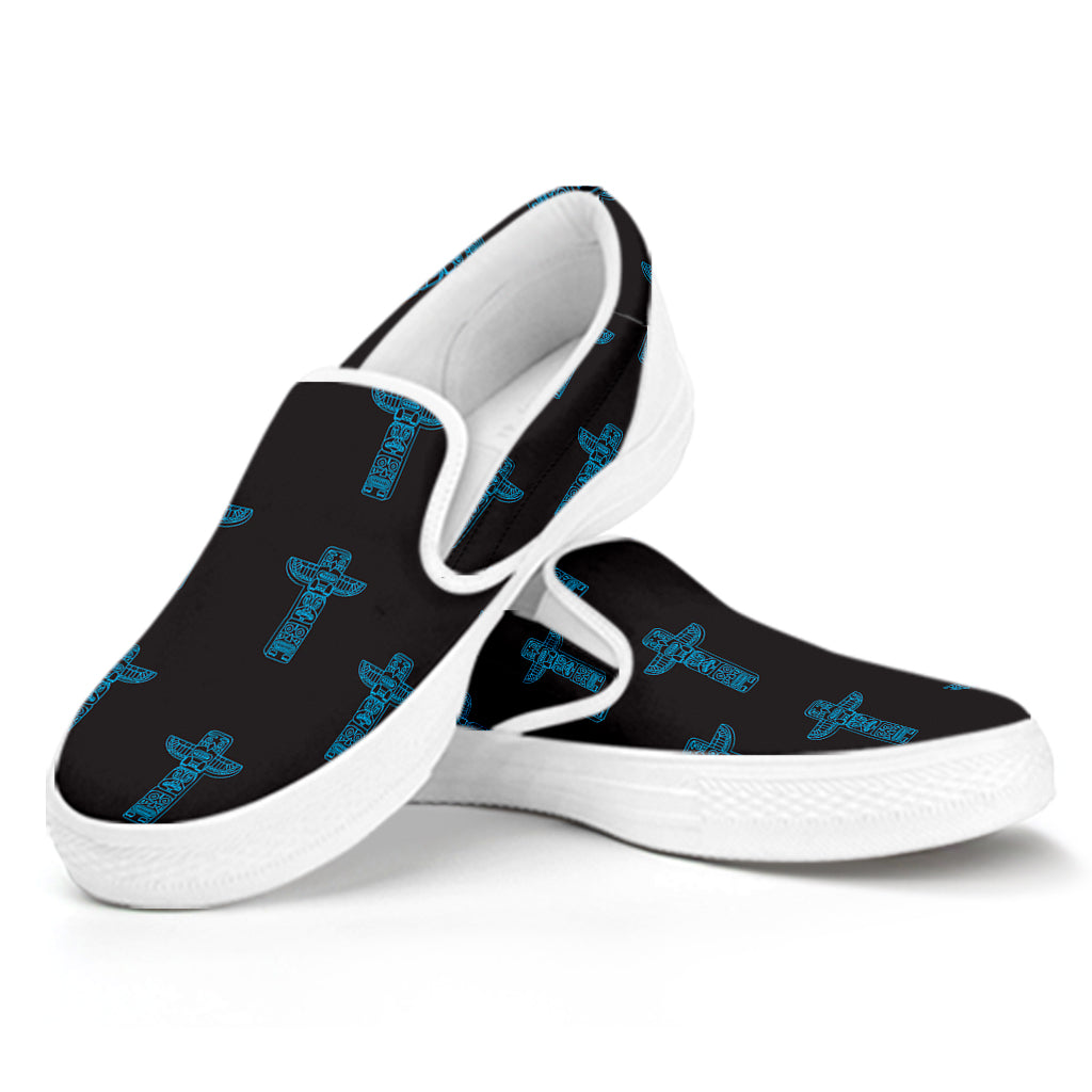 Native Totem Pattern Print White Slip On Shoes