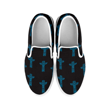 Native Totem Pattern Print White Slip On Shoes