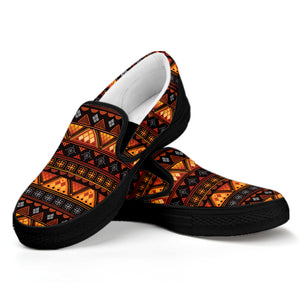 Native Tribal African Pattern Print Black Slip On Shoes