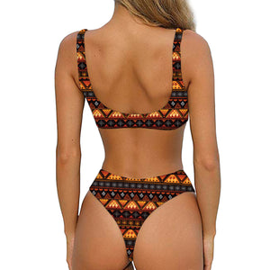 Native Tribal African Pattern Print Front Bow Tie Bikini