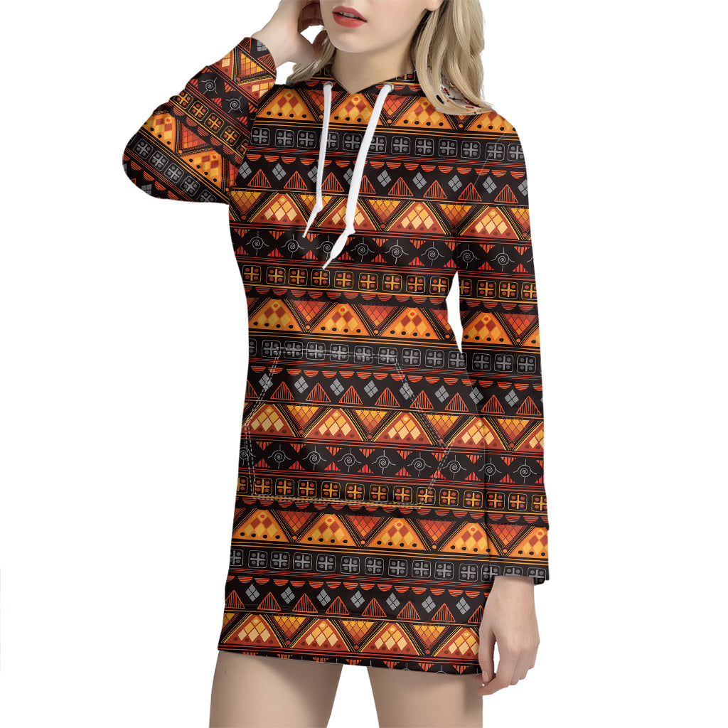 Native Tribal African Pattern Print Hoodie Dress