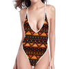 Native Tribal African Pattern Print One Piece High Cut Swimsuit