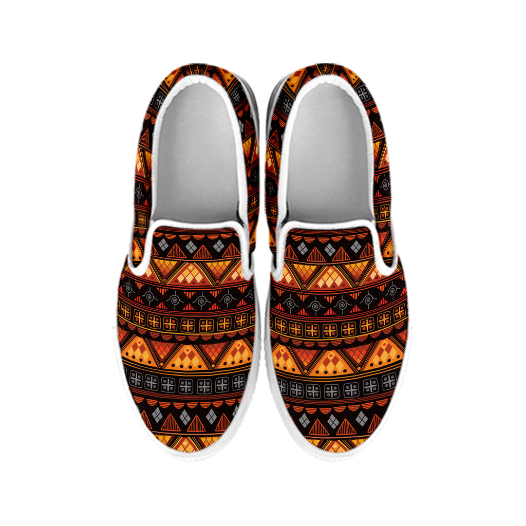 Native Tribal African Pattern Print White Slip On Shoes