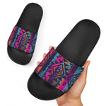 Native Tribal Aztec Pattern Print Black Slide Sandals