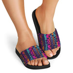 Native Tribal Aztec Pattern Print Black Slide Sandals