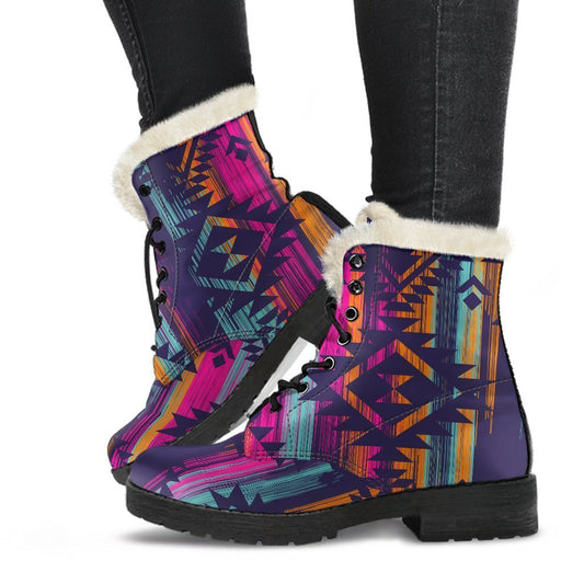 Native Tribal Aztec Pattern Print Comfy Boots GearFrost