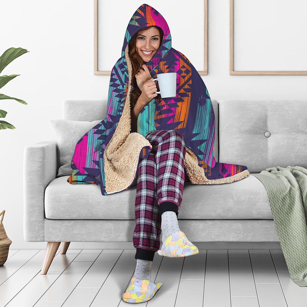 Native Tribal Aztec Pattern Print Hooded Blanket