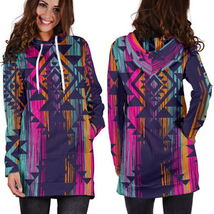 Native Tribal Aztec Pattern Print Hoodie Dress GearFrost